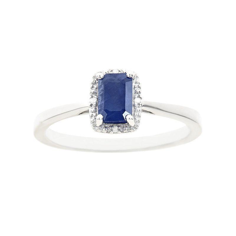 Celebration Gems Sterling Silver Sapphire & Diamond Accent Rectangle Halo Ring, Womens Product Image