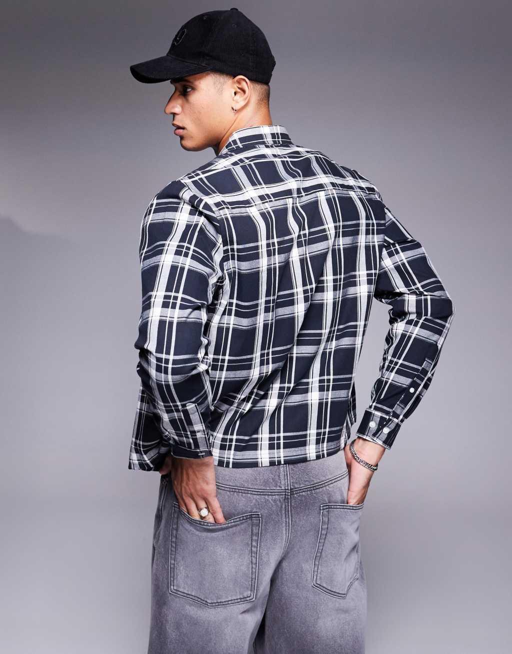 ASOS DESIGN boxy shirt in black check Product Image