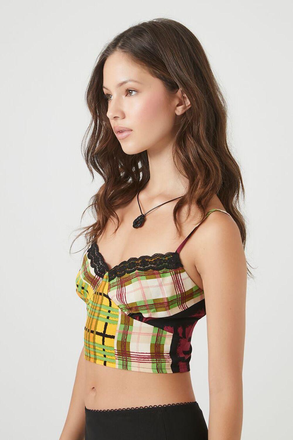 Lace-Trim Plaid Cropped Cami | Forever 21 Product Image