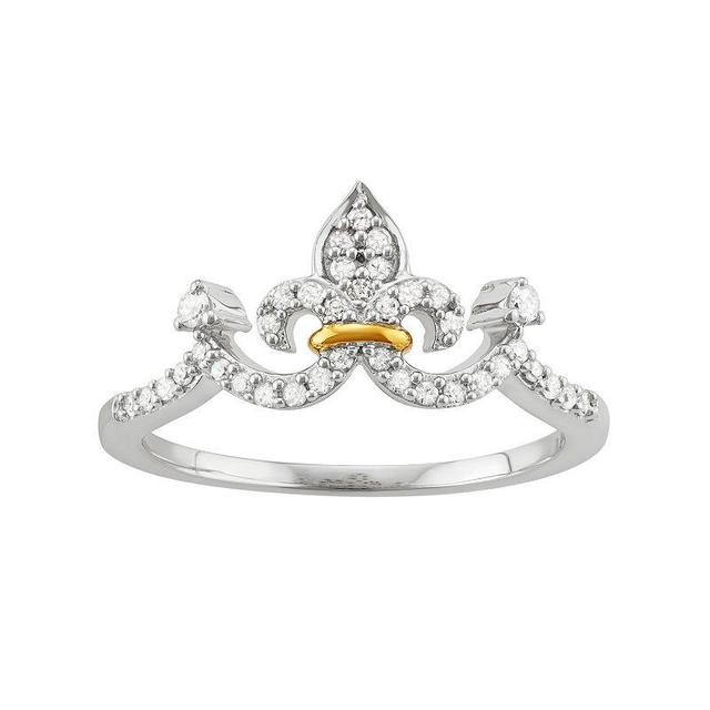 Two Tone Sterling Silver 1/5 Carat T.W. Diamond Crown Ring, Womens Product Image