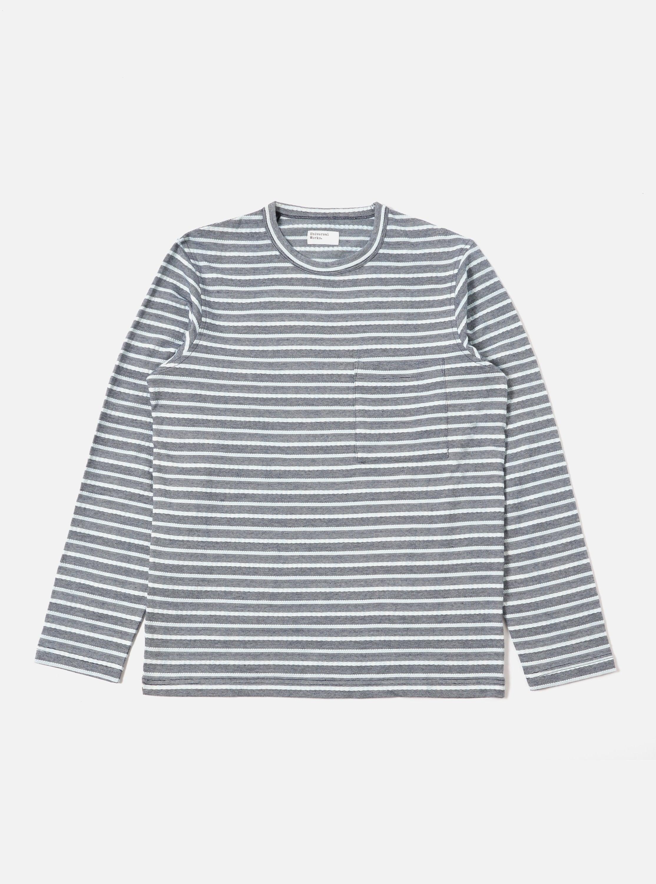 Universal Works L/S Pocket Tee in Indigo Textured Knit Stripe Product Image