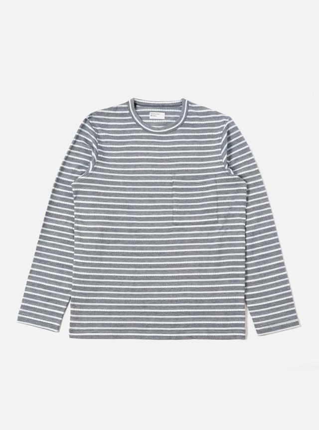 Universal Works L/S Pocket Tee in Indigo Textured Knit Stripe Product Image