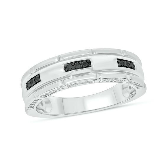 Men's 1/4 CT. T.w. Black and White Diamond Brick Band in Sterling Silver Product Image