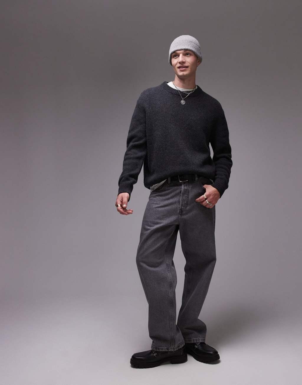 ARKET wool blend oversized sweater in washed black Product Image