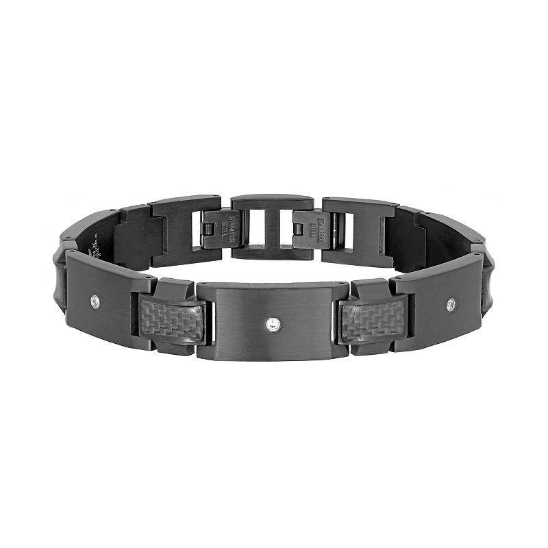 Mens LYNX Black Stainless Steel Cubic Zirconia Link Bracelet White Product Image