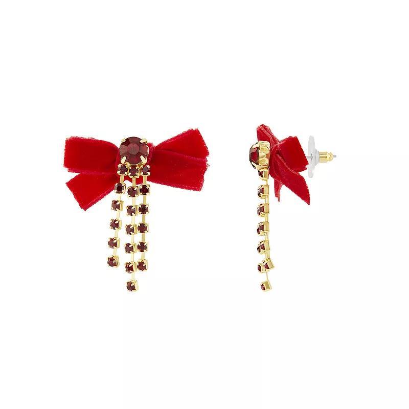 Emberly Gold Tone Crystal Velvet Bow Drop Earrings, Womens, Red Product Image