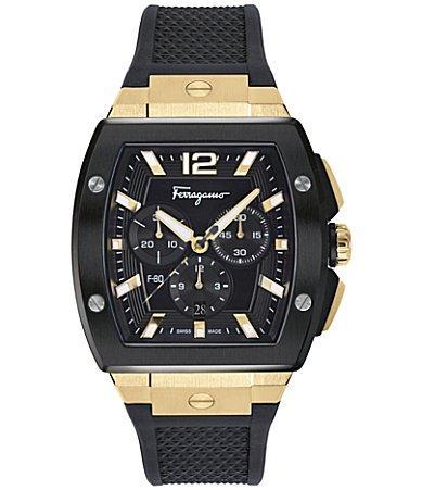 FERRAGAMO Tonneau Chronograph Silicone Strap Watch, 41.8mm Product Image