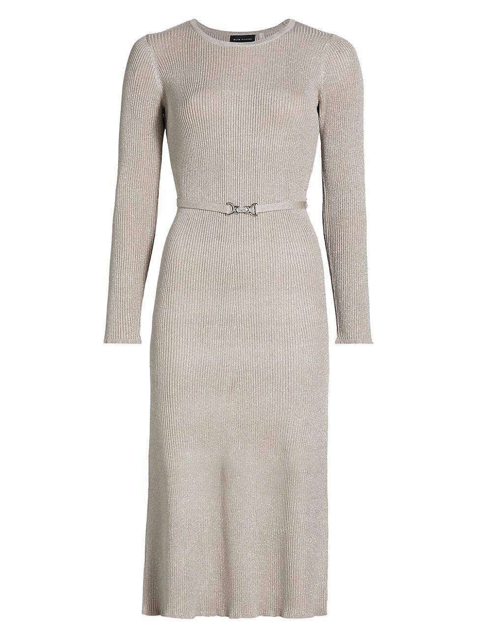 Womens Leith Metallic Rib-Knit Belted Midi-Dress Product Image