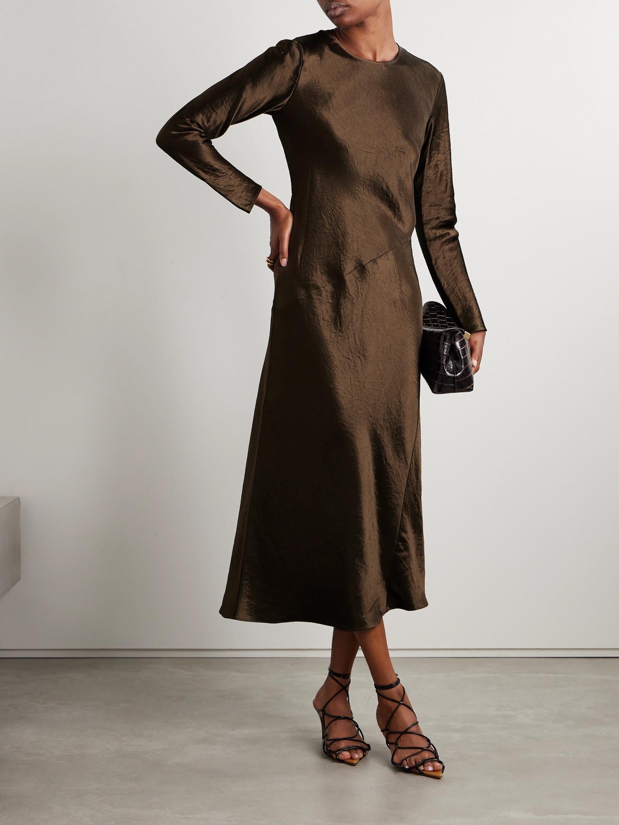 MAX MARA Elogio Paneled Crinkled-satin Midi Dress In Brown Product Image