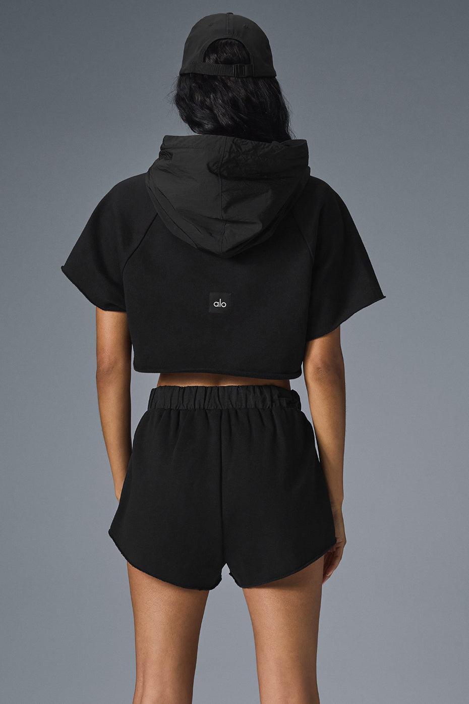 Cropped In The Air Short Sleeve Hoodie - Black Female Product Image