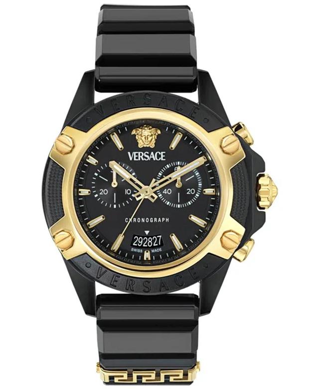 VERSACE Men's Swiss Chronograph Black Silicone Strap Watch 44mm Product Image