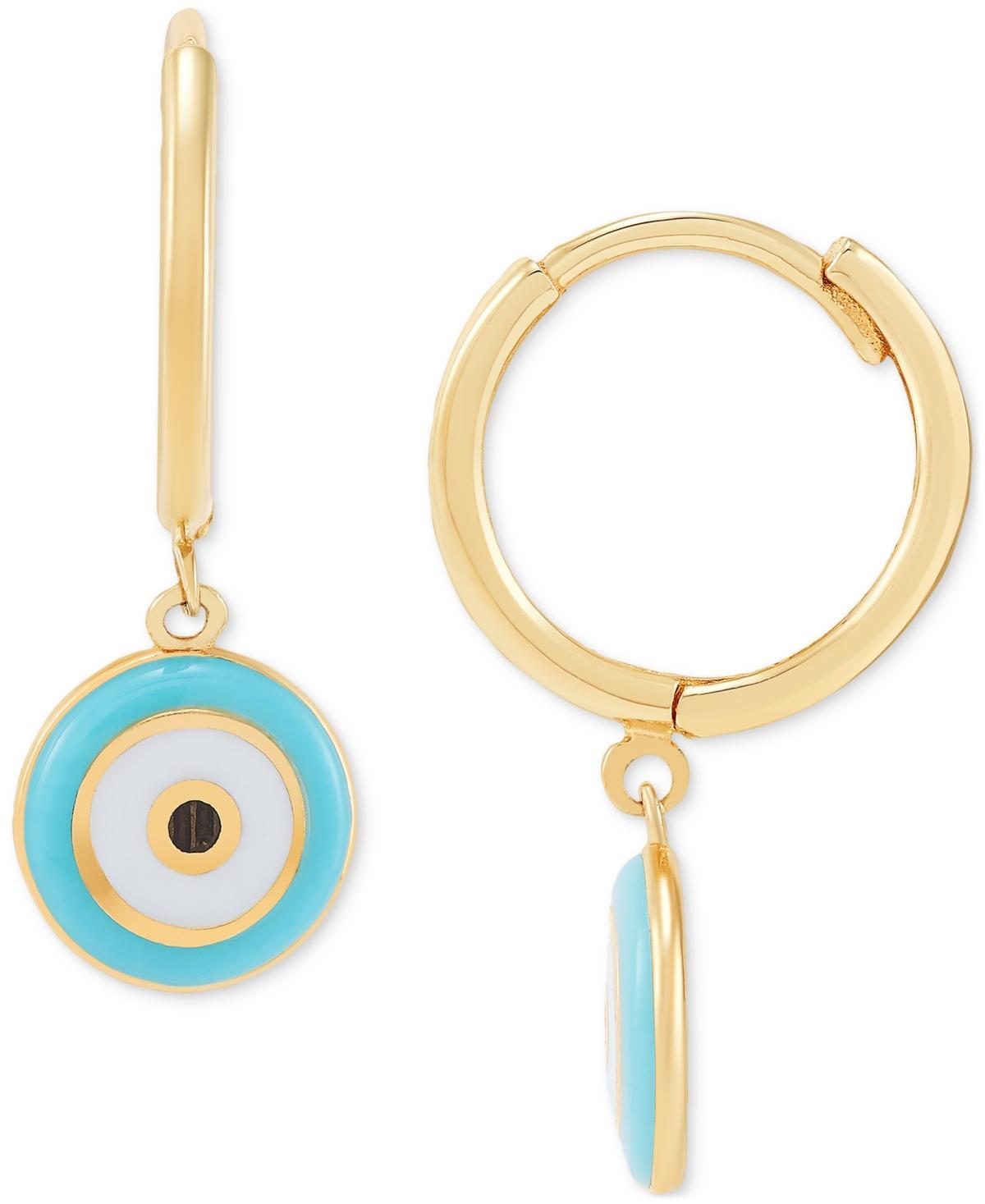 Multicolor Enamel Evil Eye Dangle Hoop Earrings in 14k Gold Product Image