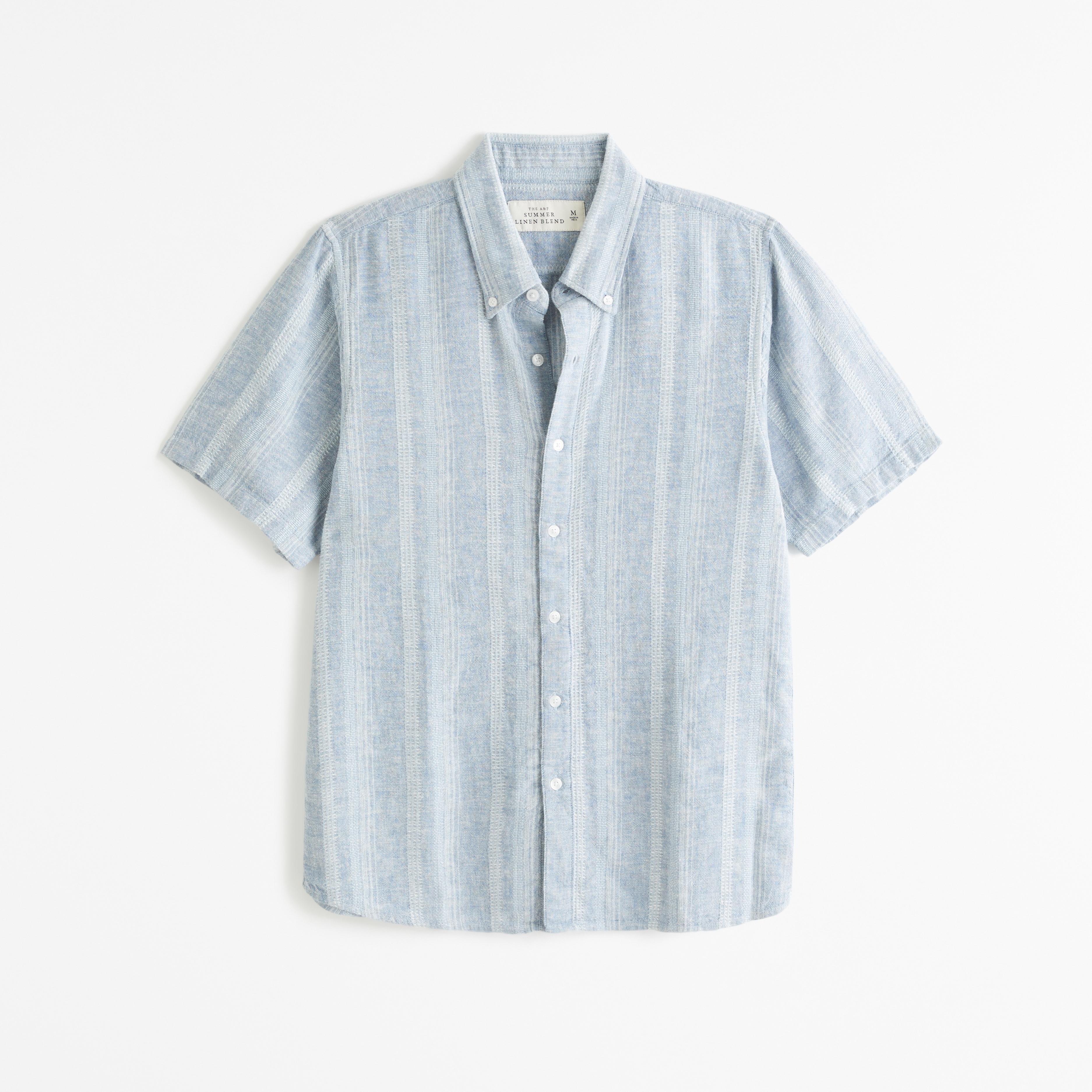 Short-Sleeve Summer Linen-Blend Button-Up Shirt Product Image