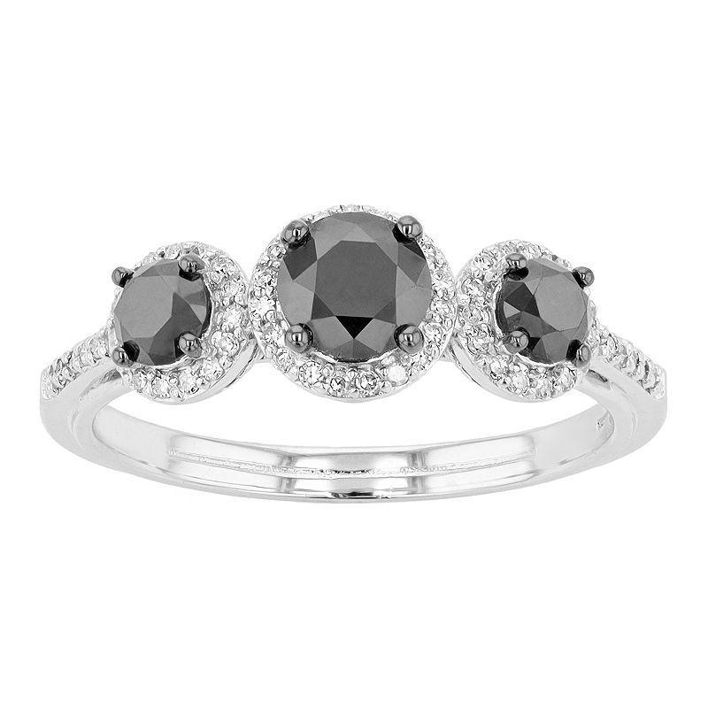 Sterling Silver 1 Carat T.W. Black & White Diamond 3-Stone Ring, Womens Product Image