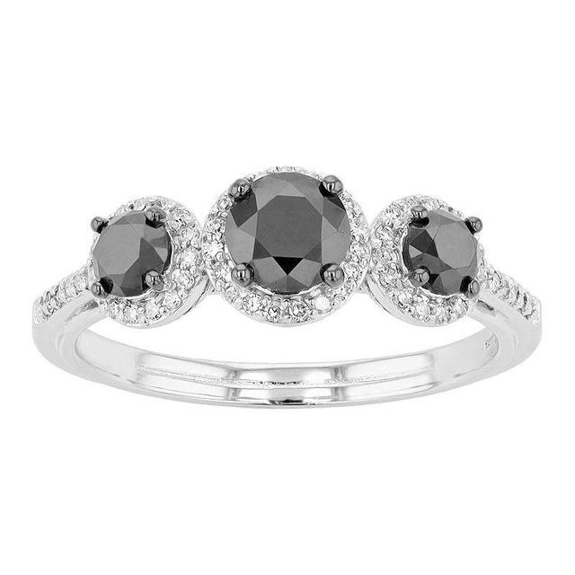 Sterling Silver 1 Carat T.W. Black & White Diamond 3-Stone Ring, Womens Product Image