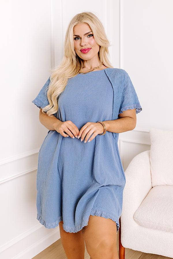 Sunday Mornings Eyelet Shift Dress in Airy Blue Curves Product Image