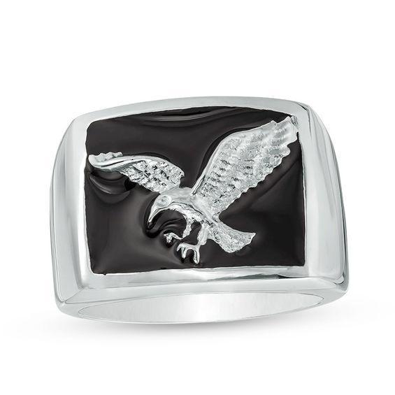 Men's Eagle Signet Ring in Stainless Steel with Black IP Product Image