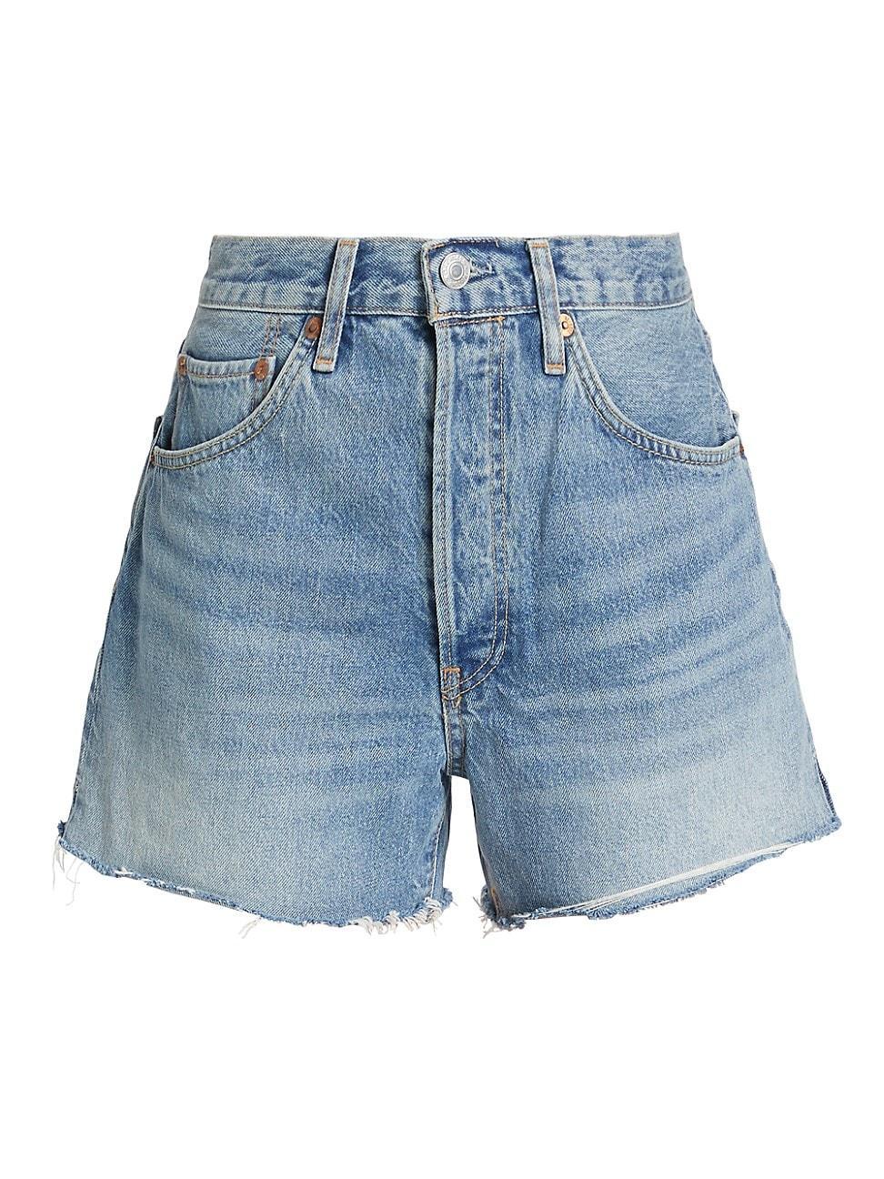 Womens 50s Distressed Denim Cut-Off Shorts Product Image