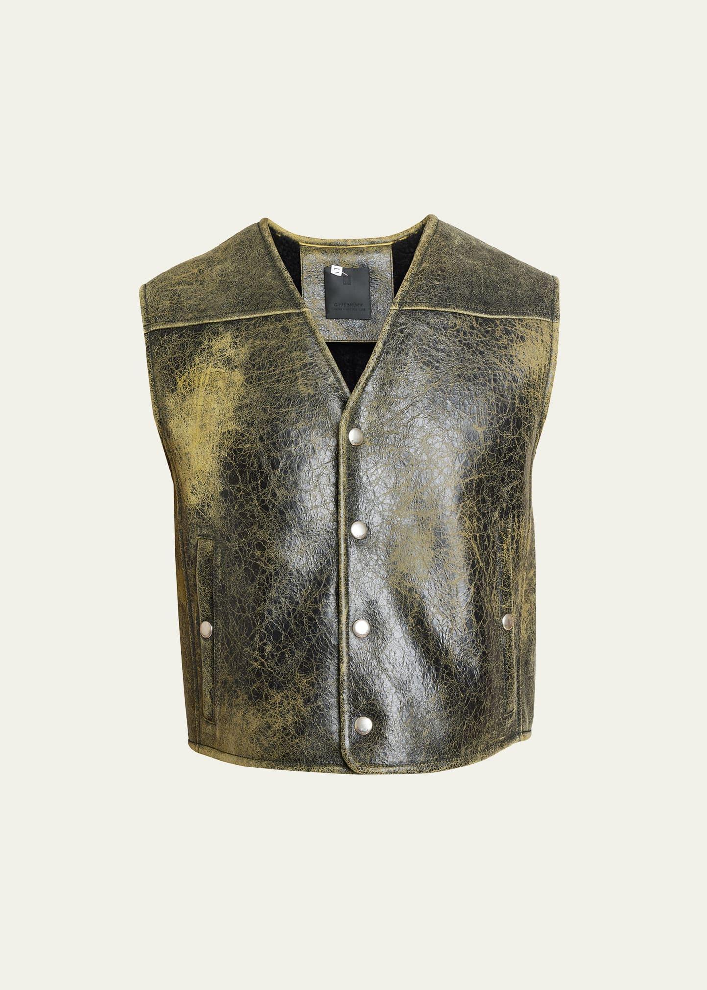 Mens Distressed Leather Snap Vest Product Image