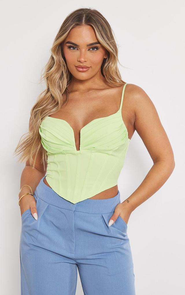 Lime Strappy Pleated Bust Corset Detail Crop Top Product Image