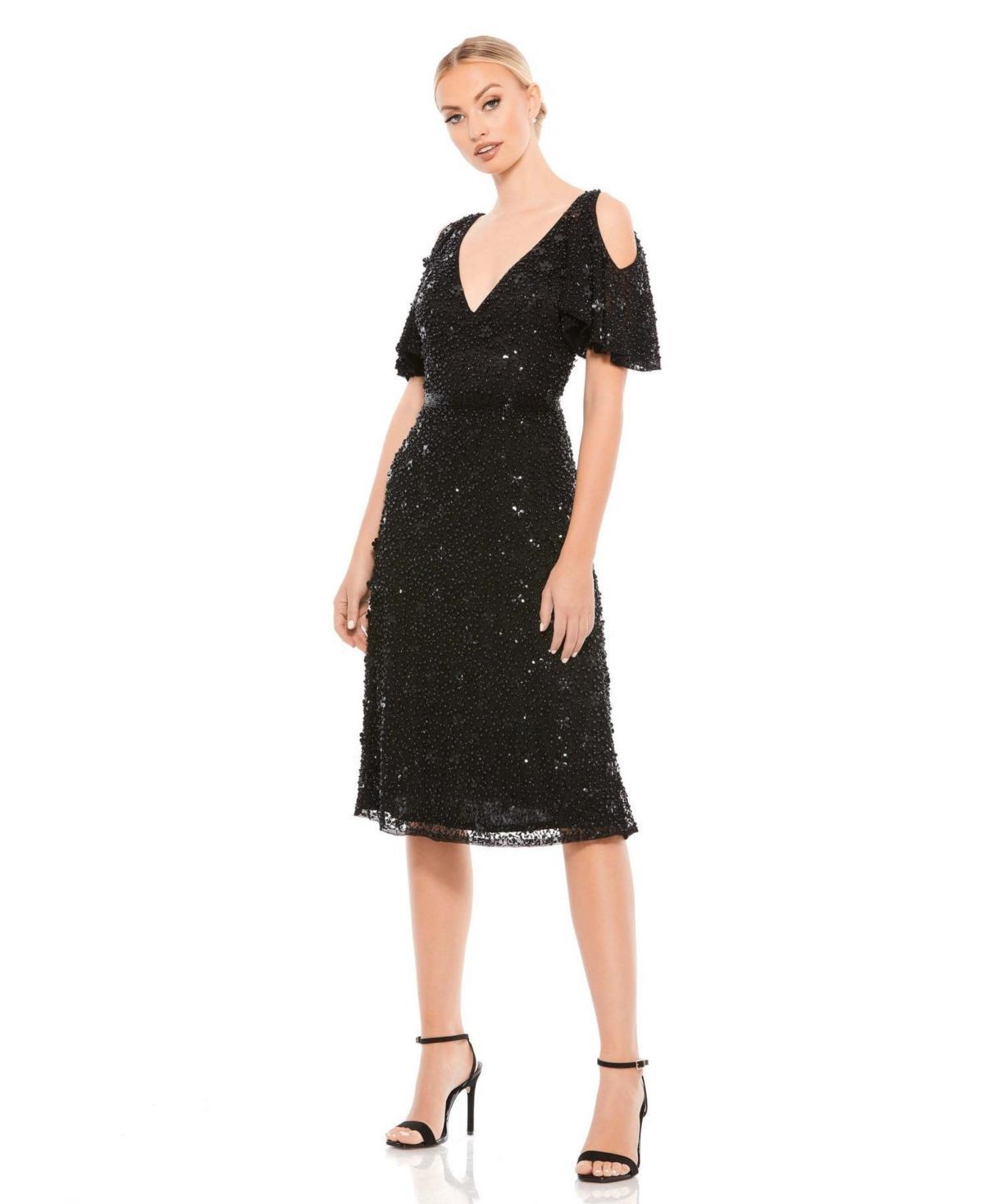 Womens Butterfly-Sleeve Sequin A-Line Dress Product Image