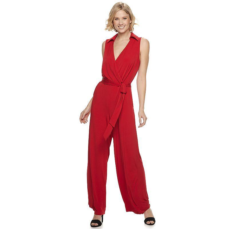 Womens Nina Leonard Surplice Wide-Leg Jumpsuit Product Image