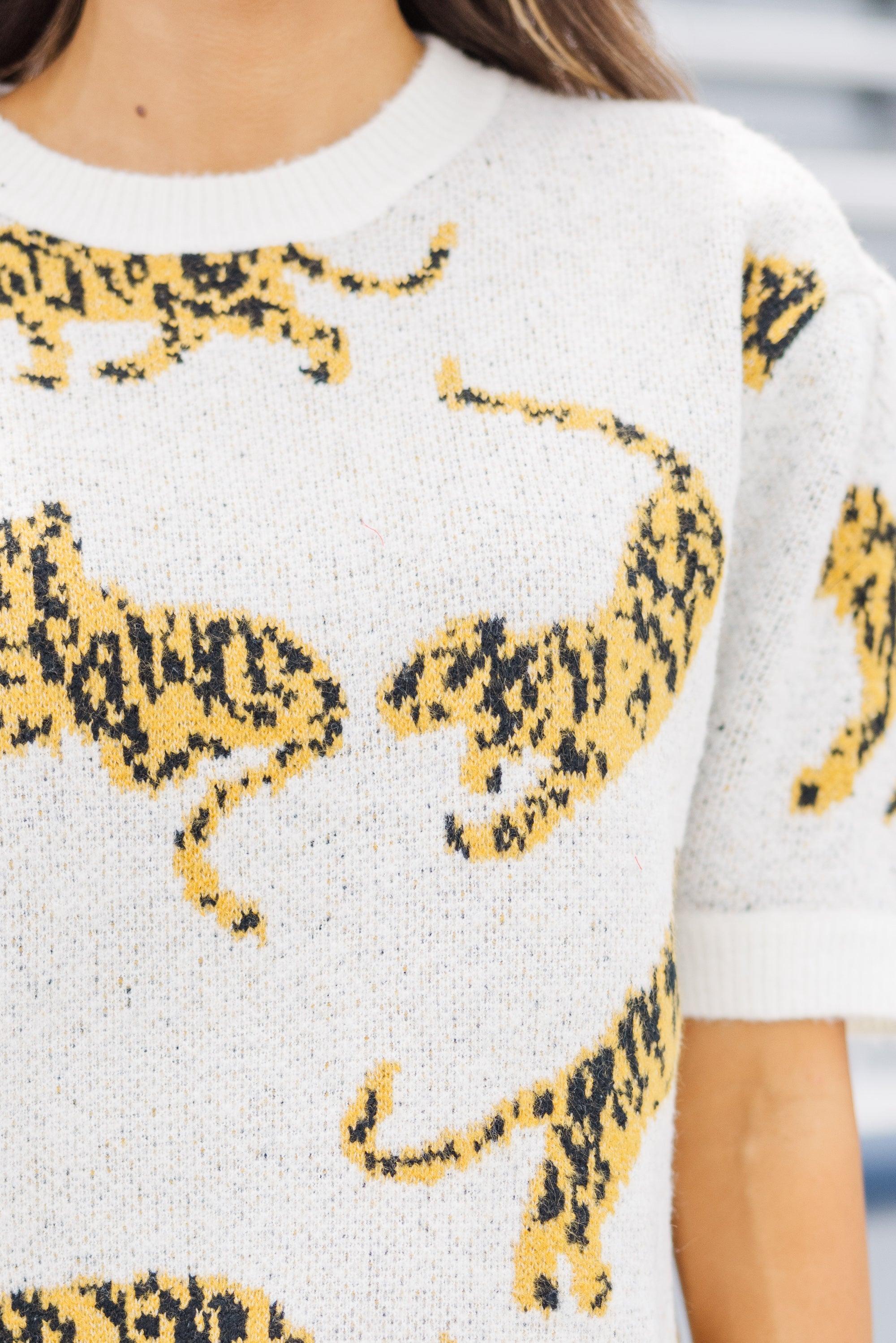 On The Prowl Ivory White Tiger S/S Sweater Female Product Image