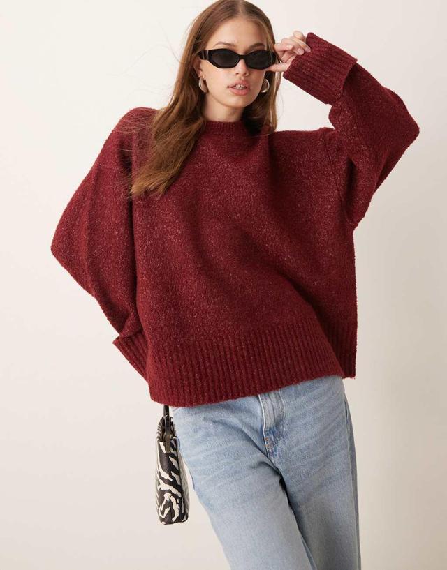 Pretty Lavish oversized borg sweater in burgundy Product Image