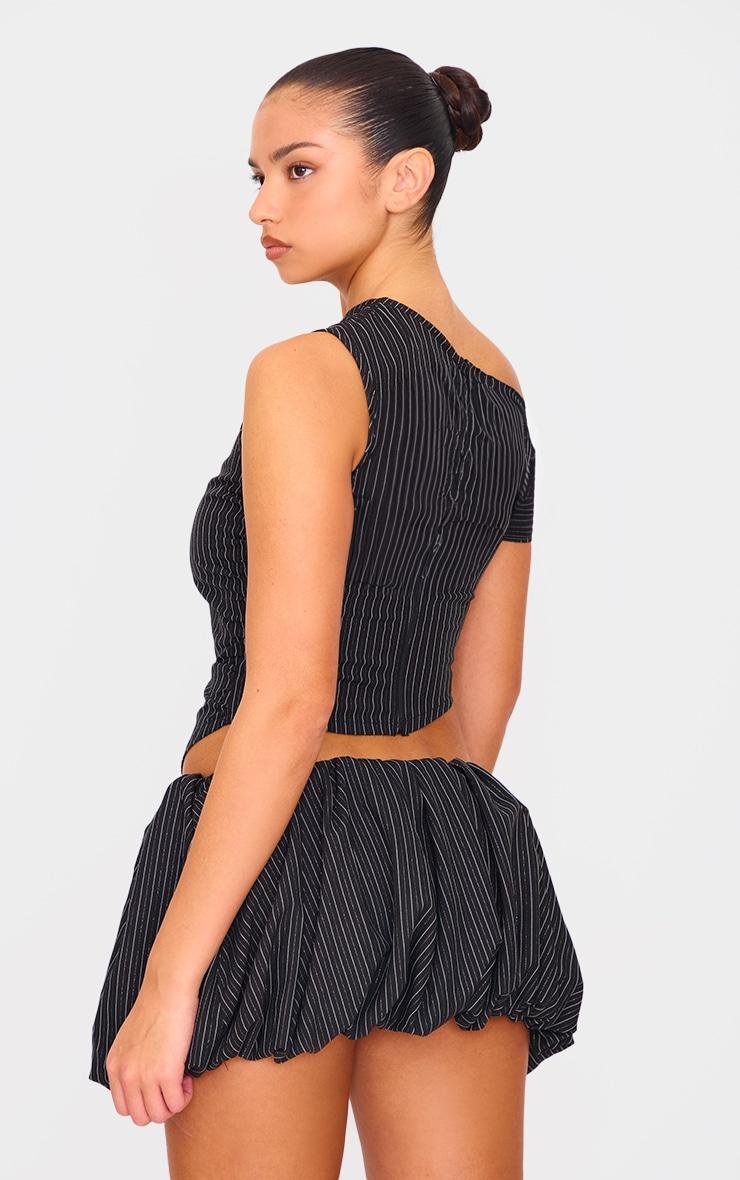 Black Tailored Woven Glitter Pinstripe Asymmetric Top Product Image