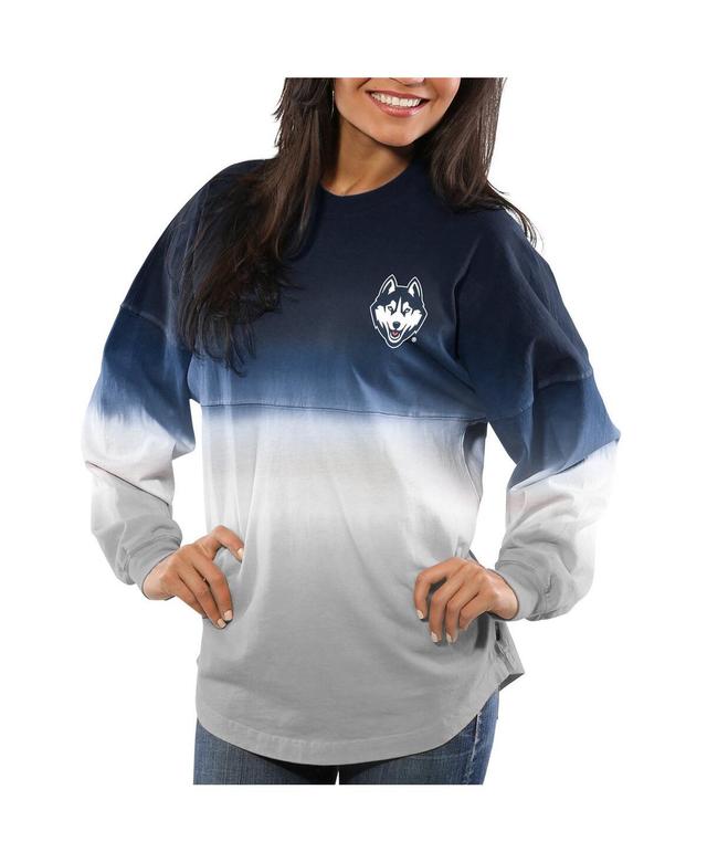 Womens UConn Huskies Ombre Long Sleeve Dip-Dyed Spirit Jersey Blue Product Image