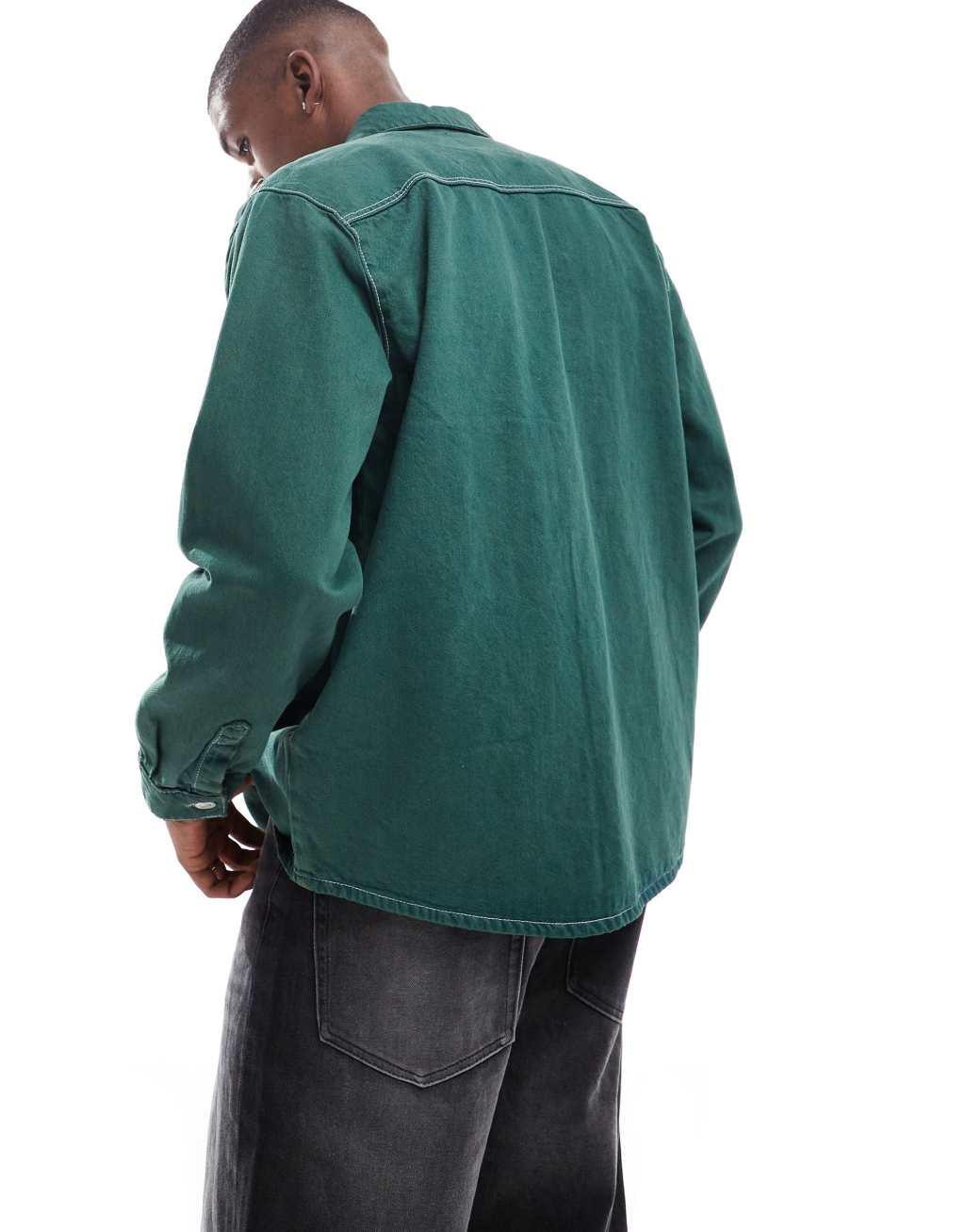 ONLY & SONS vintage fit denim shacket in green  Product Image