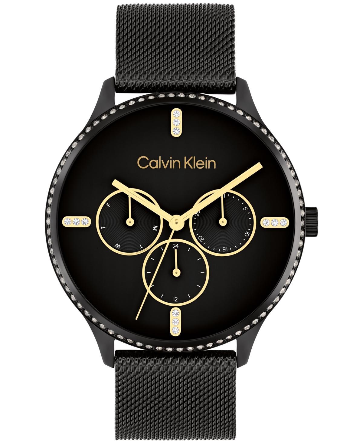 Calvin Klein Womens Multi-Function Black Stainless Steel Mesh Bracelet Watch 38mm Product Image