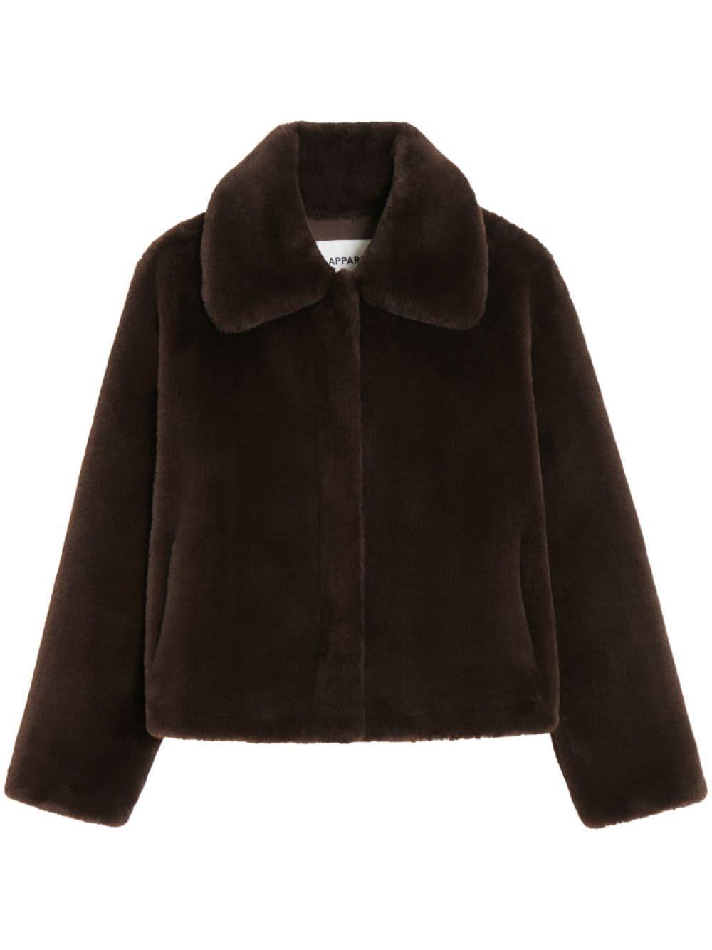 wide-collar faux fur jacket Product Image