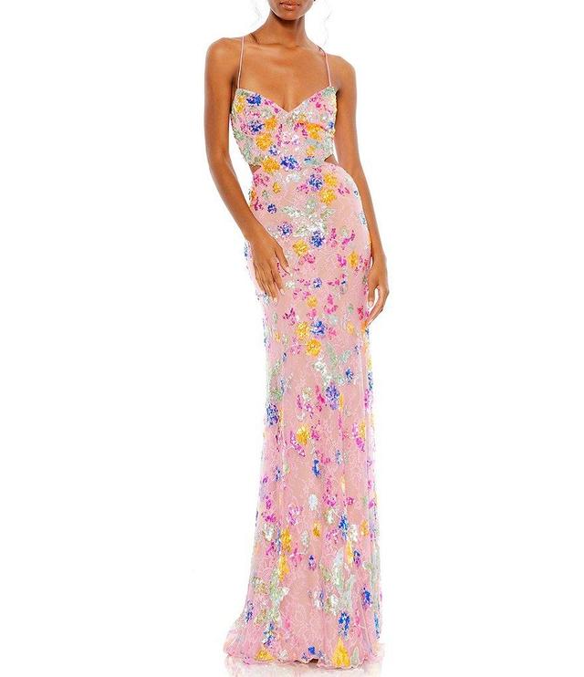 Mac Duggal Embellished Floral Sweetheart Neck Spaghetti Strap Sleeveless Sheath Gown Product Image