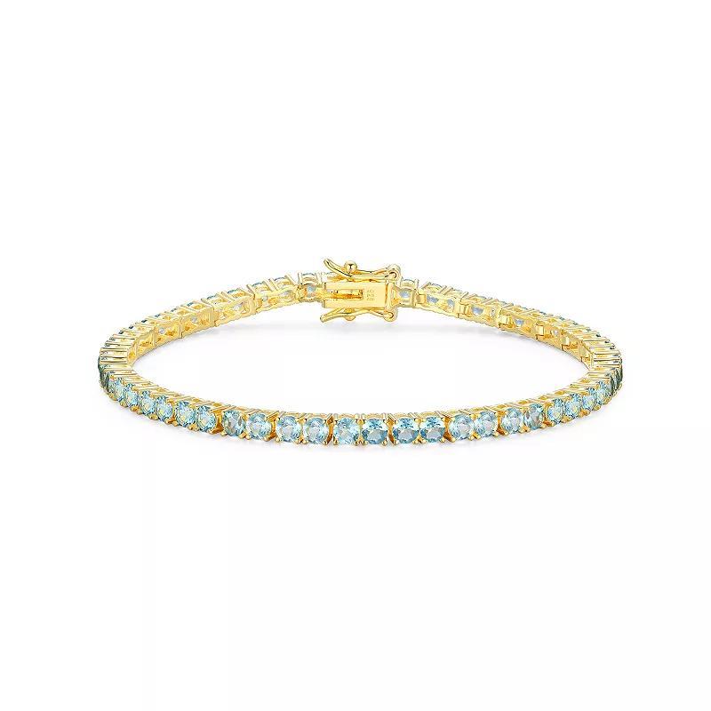 18k Gold over Silver Birthstone Tennis Bracelet, Womens Genuine Blue Topaz Dec Product Image