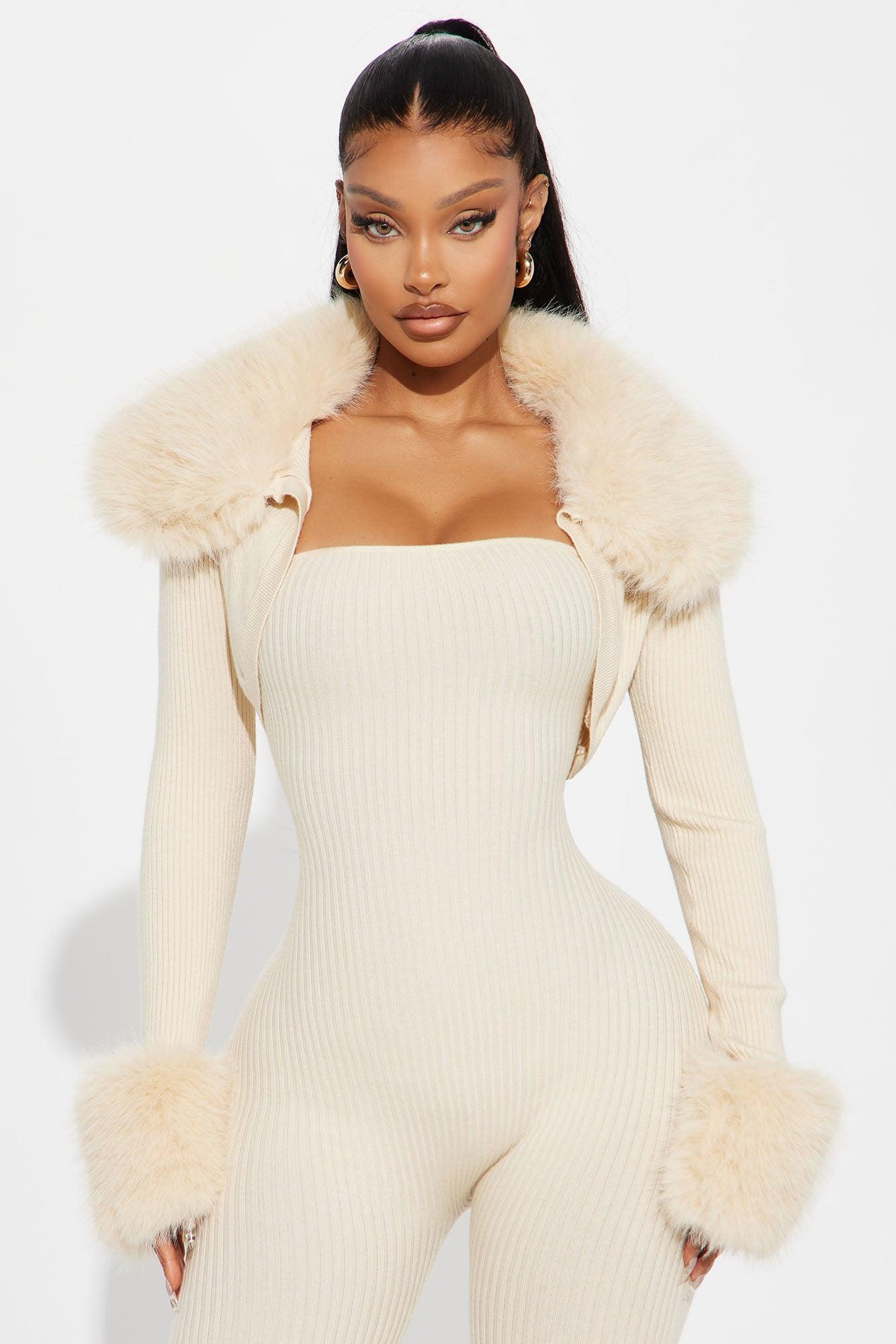 All Yours Sweater 2 Piece Jumpsuit Set - Cream Product Image