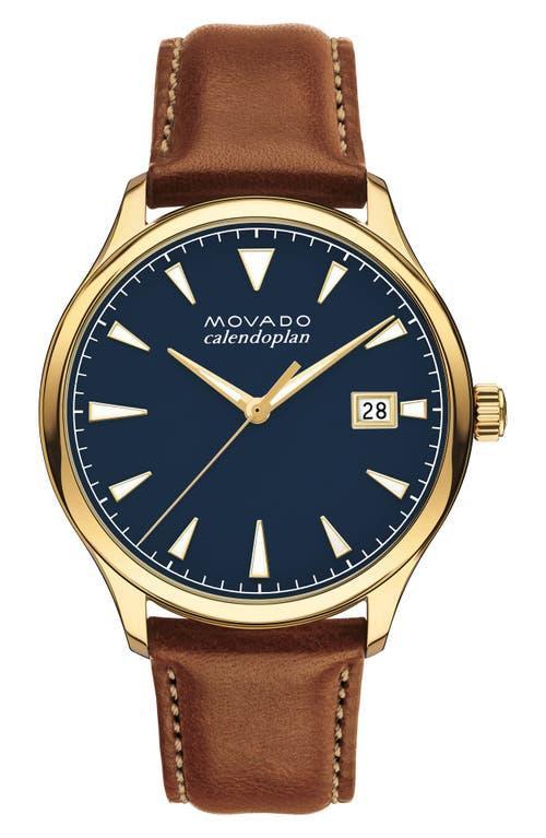 Movado Heritage Calendoplan Leather Strap Watch, 42mm Product Image