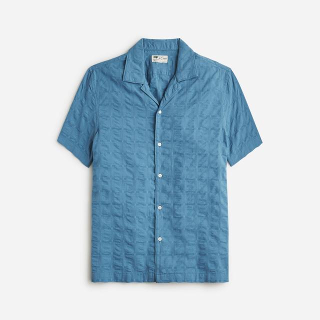 Short-sleeve textured cotton camp-collar shirt Product Image