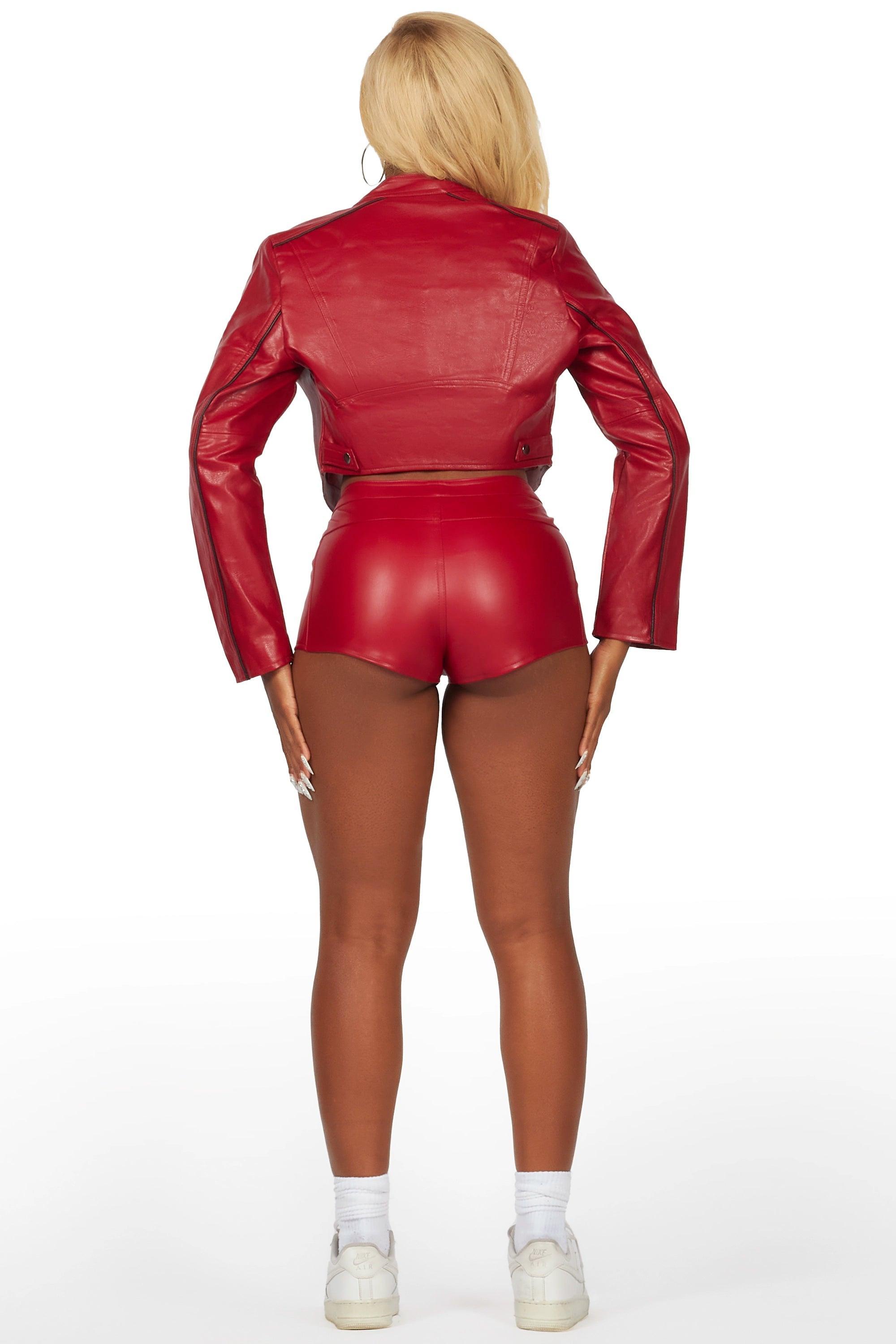 Khyyam Red Faux Leather Short Female Product Image