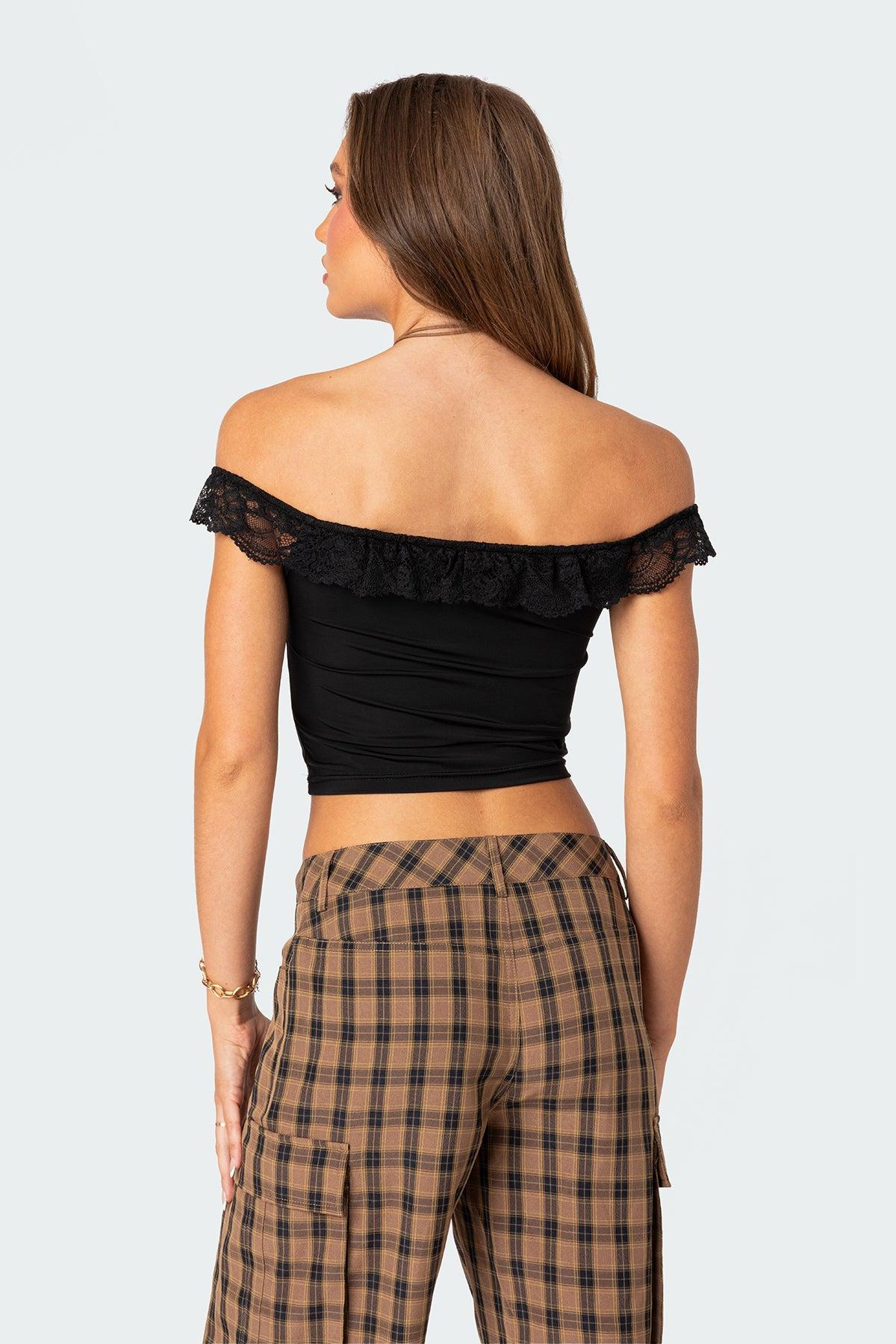 Lace Ruffle Off Shoulder Top Product Image