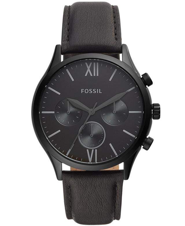 Fossil Mens Fenmore Multifunction Black Leather Watch 44mm - Black Product Image