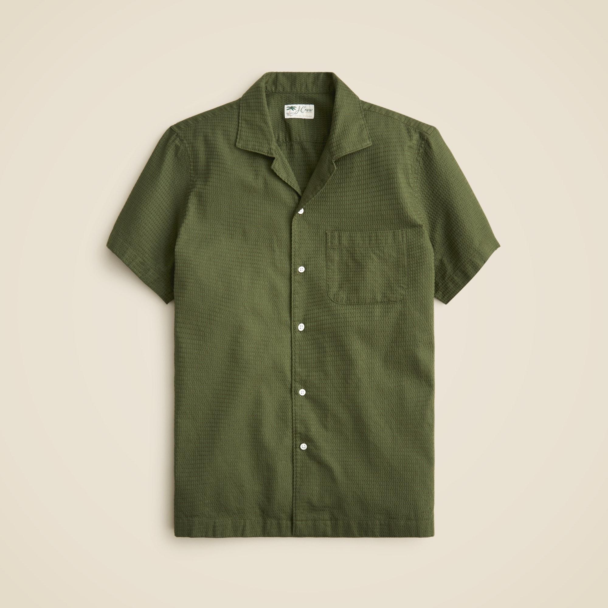 Relaxed short-sleeve textured cotton camp-collar shirt Product Image