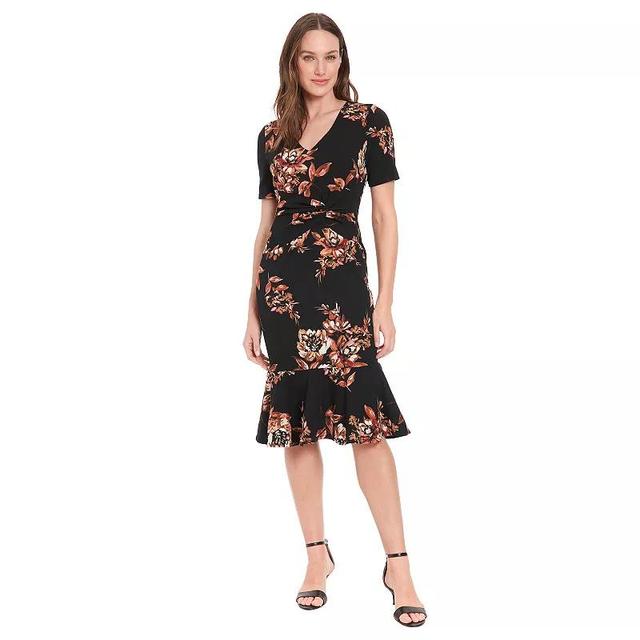 Womens London Times V-Neck Twist Waist Ruffle Hem Midi Dress Product Image