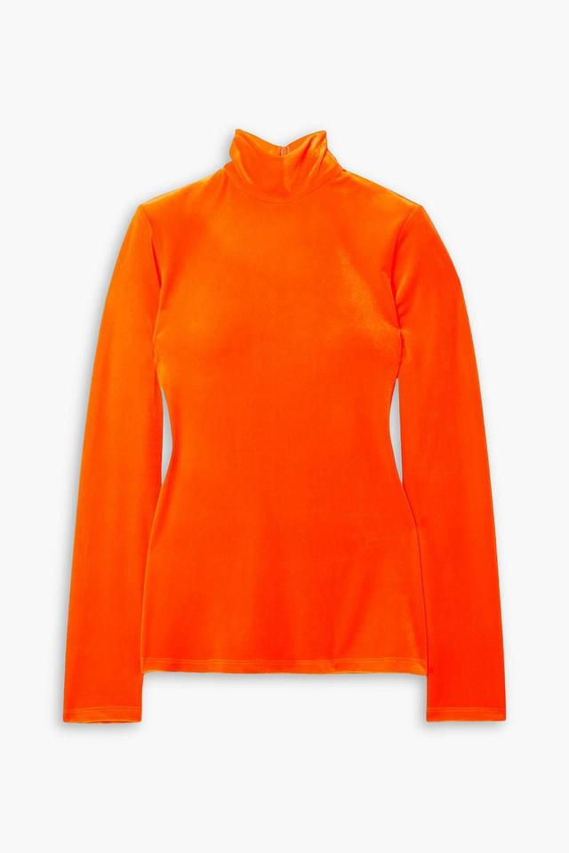 Stretch-velvet Turtleneck Top In Bright Orange Product Image