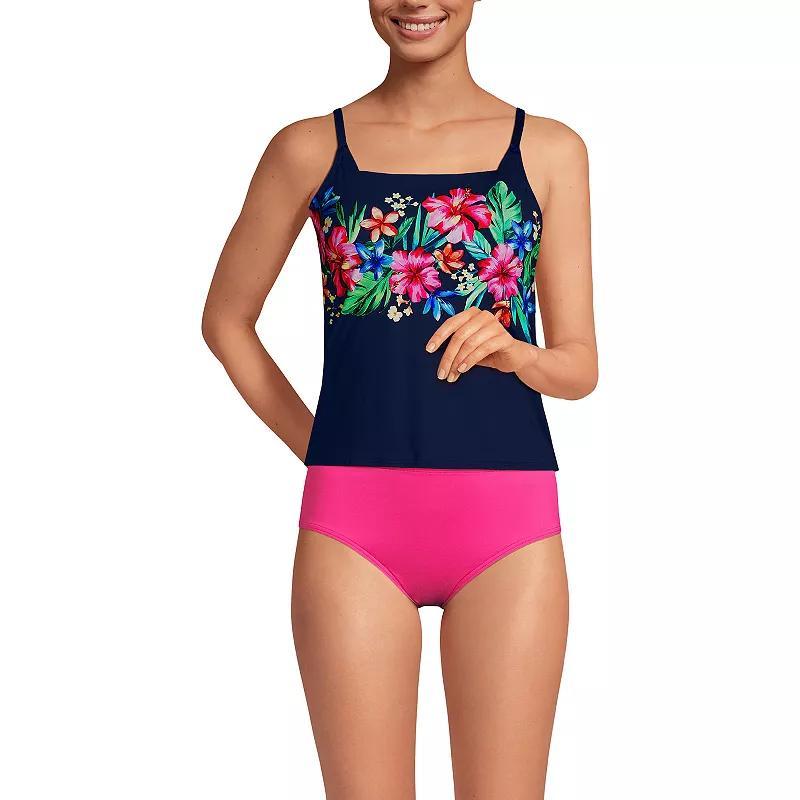 Womens Lands End Chlorine Resistant Squareneck Tankini Swimsuit Top Blue Rosella Floral Product Image