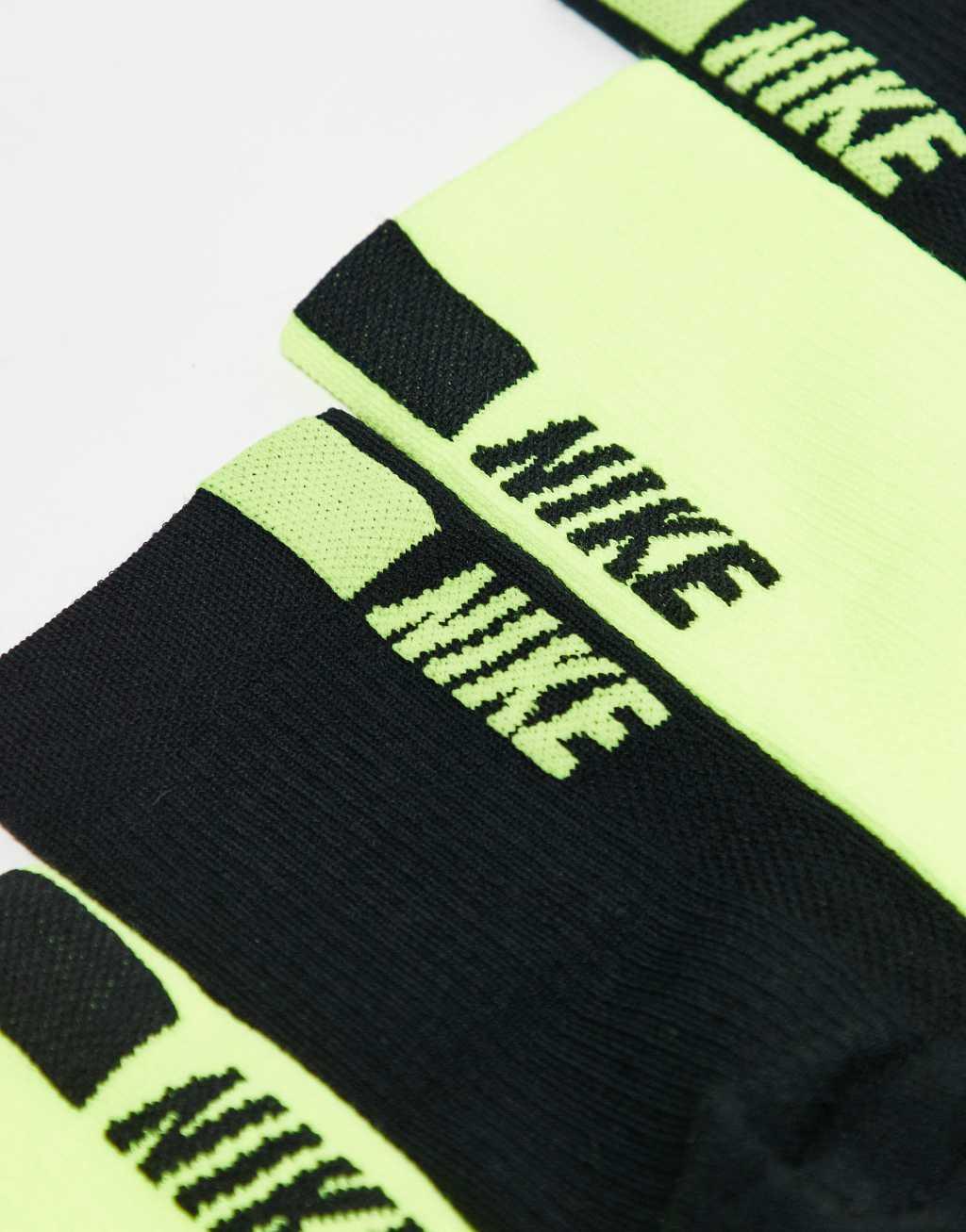 Nike Running Multiplier 2-pack crew socks in black and lime Product Image