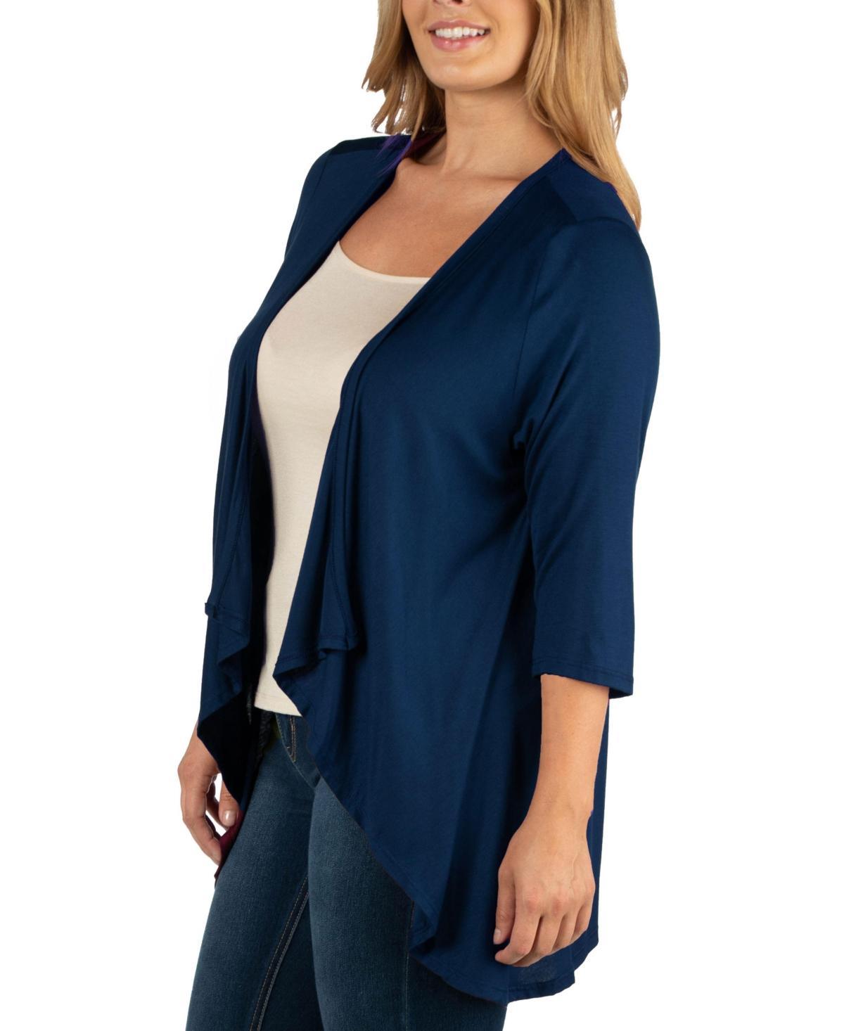 24Seven Comfort Apparel Women's Plus Size Elbow Length Sleeve Open Cardigan, Grey, 2X Product Image