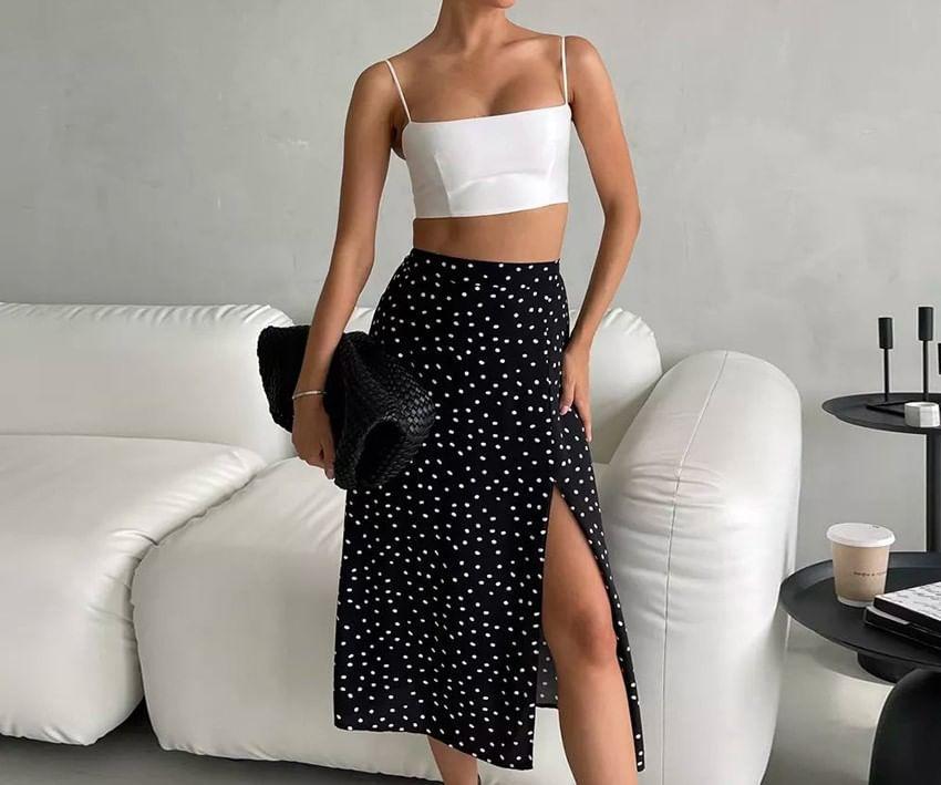 High Waist Dotted Midi Skirt Product Image