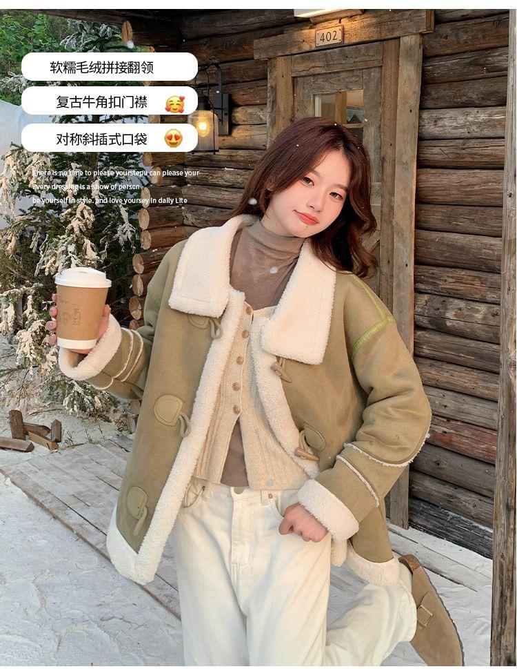 Collared Panel Faux Shearling Toggle Jacket Product Image