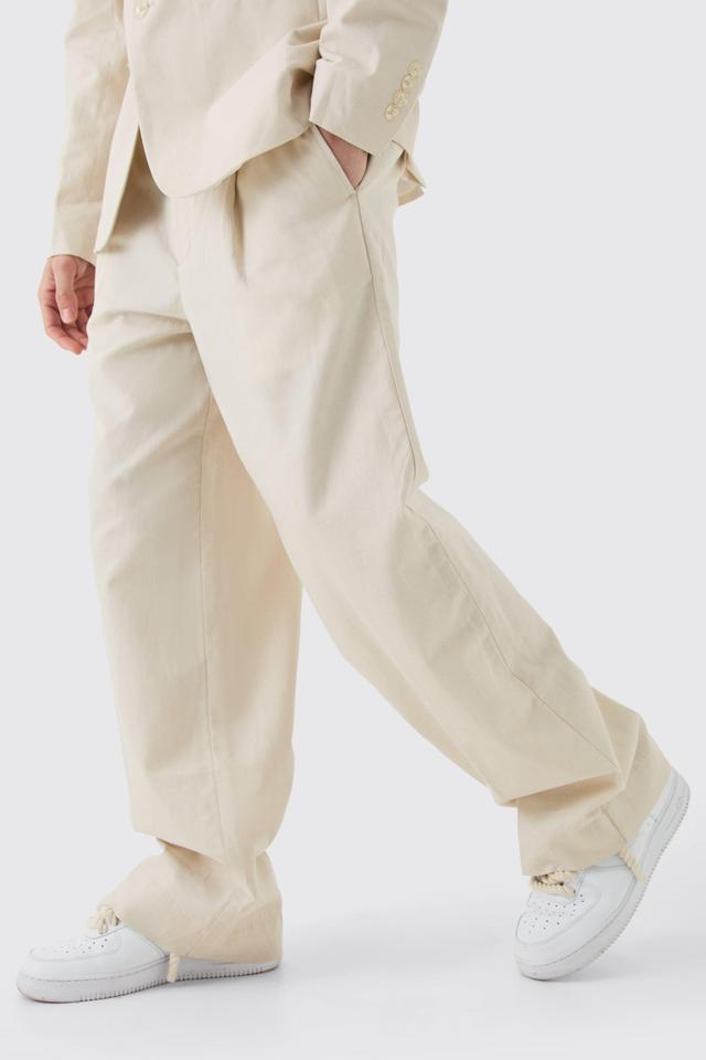 Elasticated Waistband Linen Blend Wide Leg Pants | boohooMAN USA Product Image